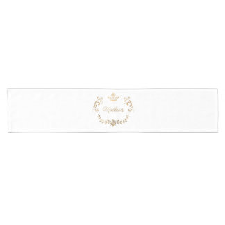White and Gold Crown Crest Personalized  Short Table Runner