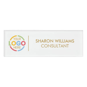 White and Gold Custom Company Logo Employee Staff Name Tag