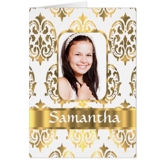 White and gold damask cards (Front)