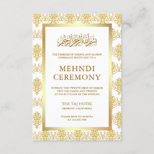 White and Gold Damask Islamic Muslim Mehndi Enclosure Card