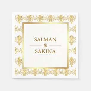 White and Gold Damask Wedding Napkins