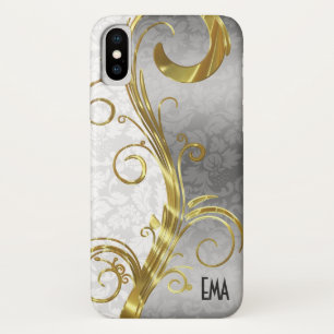 White And Gold Damasks Gold & Silver Swirls iPhone X Case