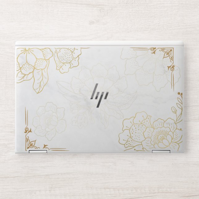 White and gold design HP laptop skin (Front)