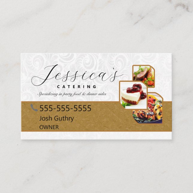 White and gold Elegant Catering Business Card (Front)