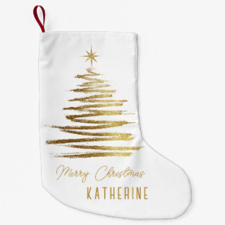 White And Gold Elegant Christmas Tree Small Christmas Stocking