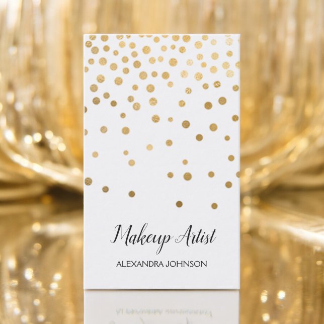White and Gold Elegant Confetti Makeup Artist Business Card (Creator Uploaded)