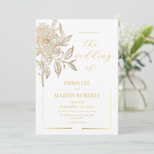 White and Gold Elegant Floral Wedding Invitation