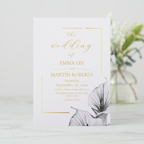 White and Gold Elegant Floral Wedding Invitation