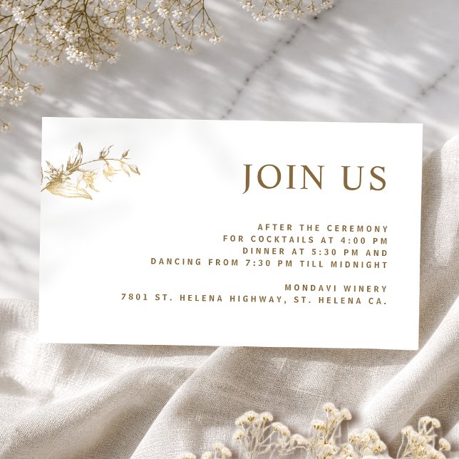 White and Gold Elegant Join Us Reception Wedding Enclosure Card (Creator Uploaded)