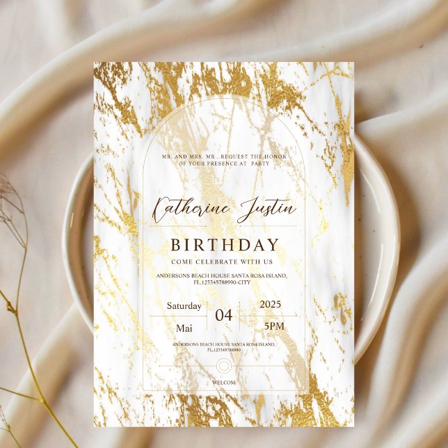 white and Gold Elegant Luxury Chic marble party Invitation (Creator Uploaded)