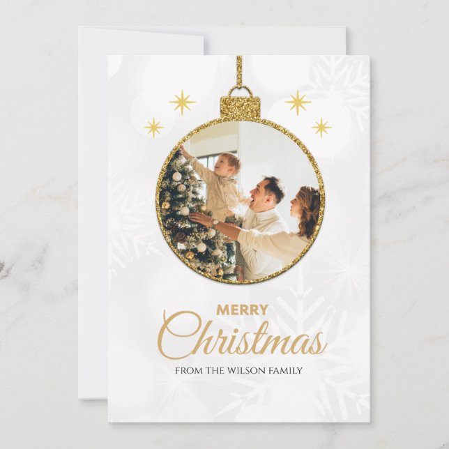 White and Gold Elegant Merry Christmas  Card (Front)
