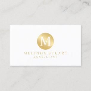 White and Gold Elegant Monogram Business Card