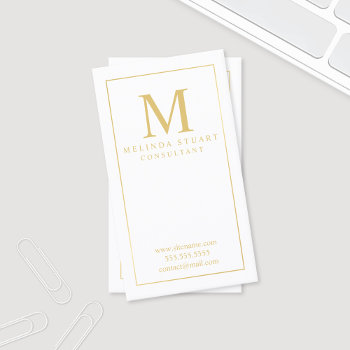 White And Gold Elegant Monogram Business Card by manadesignco at Zazzle