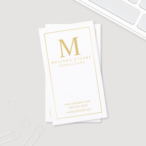 White and Gold Elegant Monogram Business Card