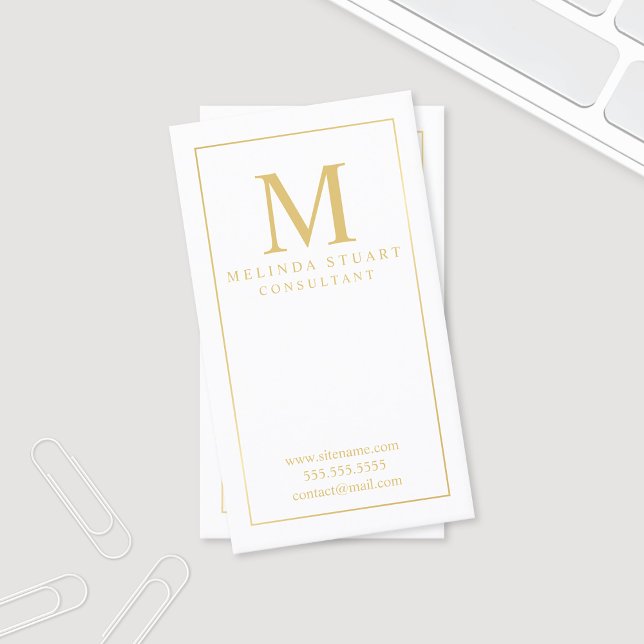 White and Gold Elegant Monogram Business Card (Creator Uploaded)