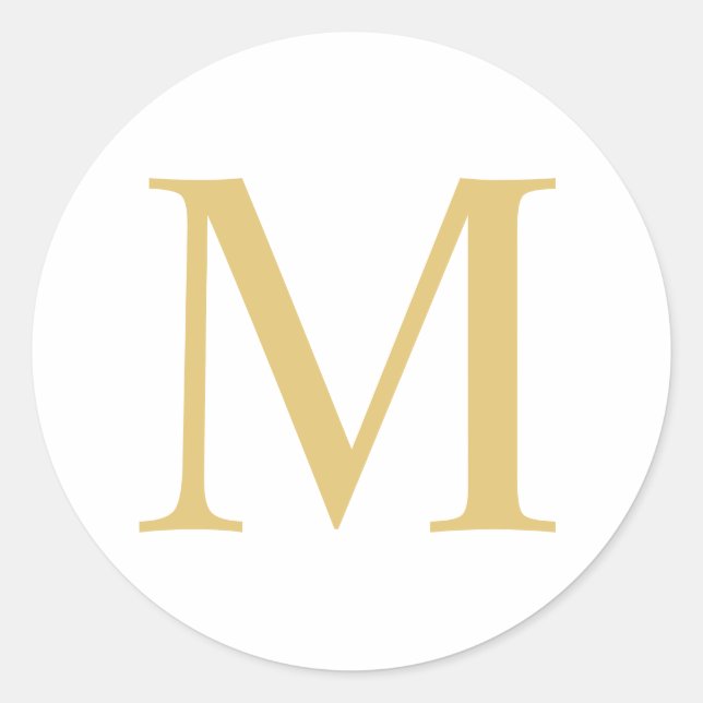 White and Gold Elegant Monogram Classic Round Sticker (Front)
