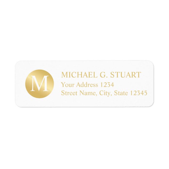 White and Gold Elegant Monogram Label (Front)