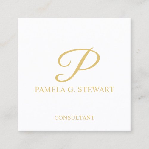 White and Gold Elegant Monogram Square Business Card