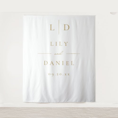 White and Gold Elegant Monogram Wedding Backdrop