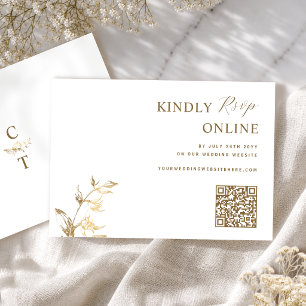 White and Gold Elegant QR Code RSVP Wedding Enclosure Card