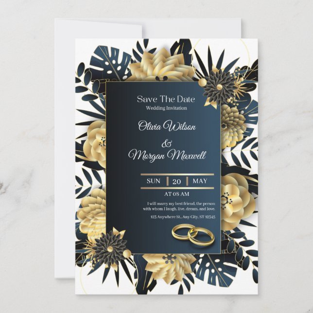 White and Gold Elegant Wedding  Invitation (Front)