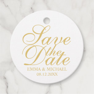 White and Gold Elegant Wedding Save the Date Favor Tags