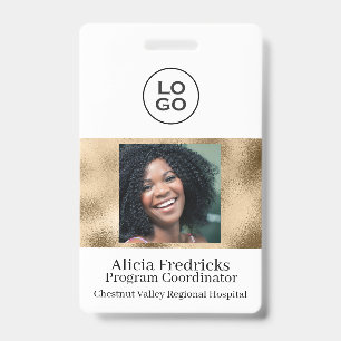 White and Gold Employee Photo ID with Logo Badge