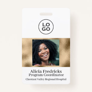 White and Gold Employee Photo ID with Logo Badge