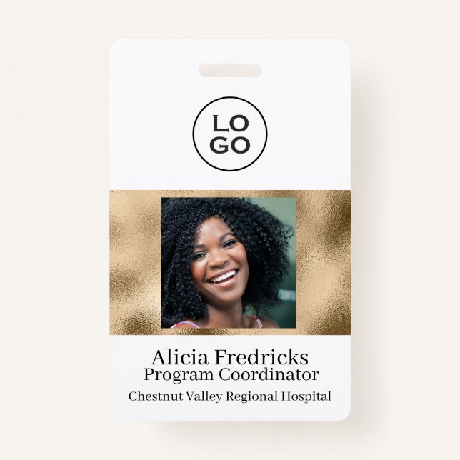 White and Gold Employee Photo ID with Logo Badge (Front)