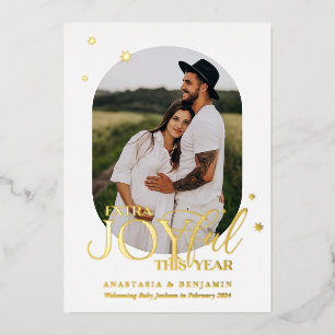White and Gold Extra Joyful Pregnancy Christmas Foil Holiday Card