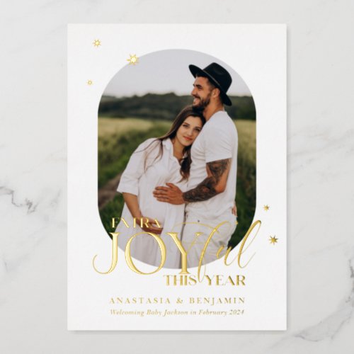 White and Gold Extra Joyful Pregnancy Christmas  Foil Holiday Card