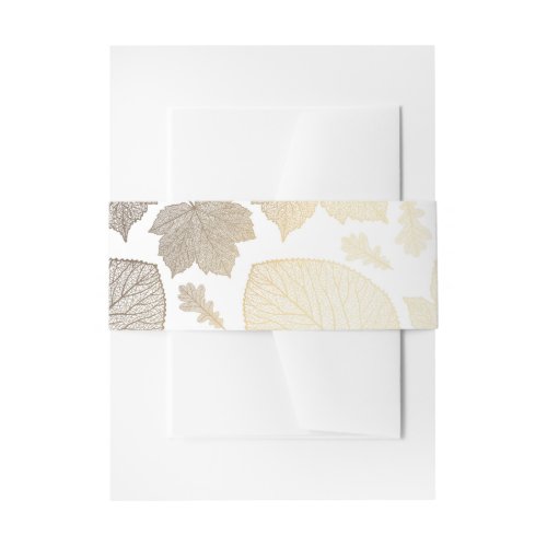 white and gold fall leaves wedding invitation belly band
