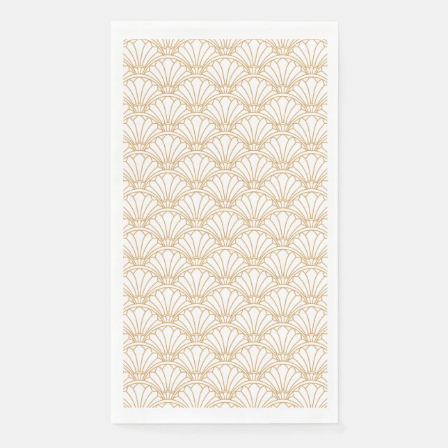 White and Gold Fan Flowers Motif  Paper Guest Towels (Front)