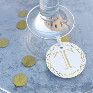 White and Gold Faux Foil Monogram Wine Charm