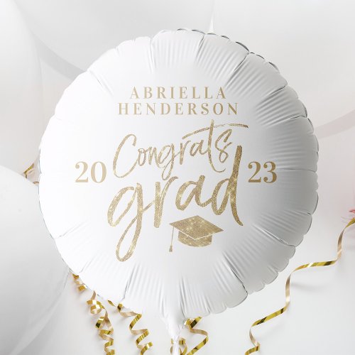 White and Gold Faux Glitter Graduation Balloon
