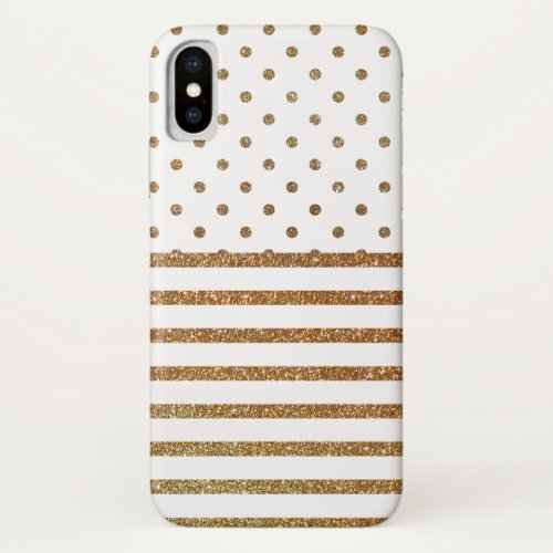 White and Gold Faux Glitter iPhone X Case