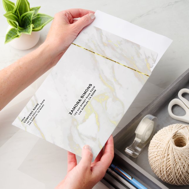 White and gold faux marble envelope mailers (Desk)