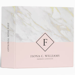 White and gold faux marble pink background 3 ring binder
