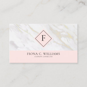 White and gold faux marble solid pink business card