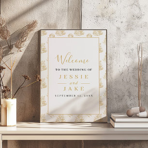 White and Gold fern leaf Wedding Welcome sign