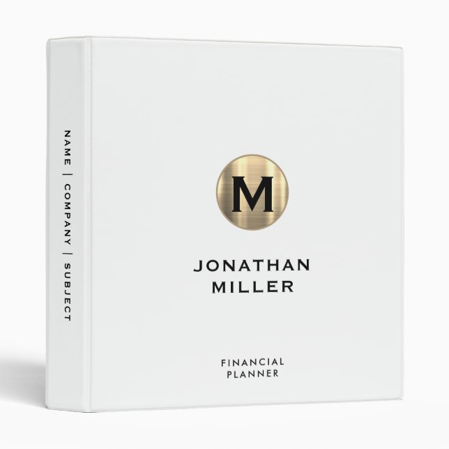 White and Gold Financial Planner Binder (Front/Spine)