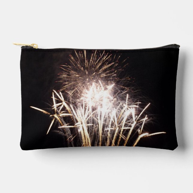 White and Gold Fireworks I Patriotic Celebration Accessory Pouch (Front)