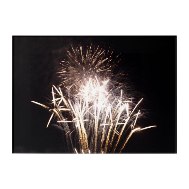 White and Gold Fireworks I Patriotic Celebration Acrylic Print (Front)