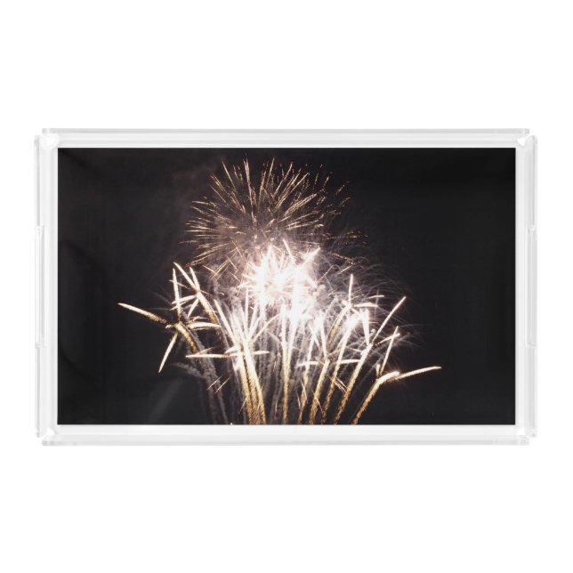 White and Gold Fireworks I Patriotic Celebration Acrylic Tray (Front)