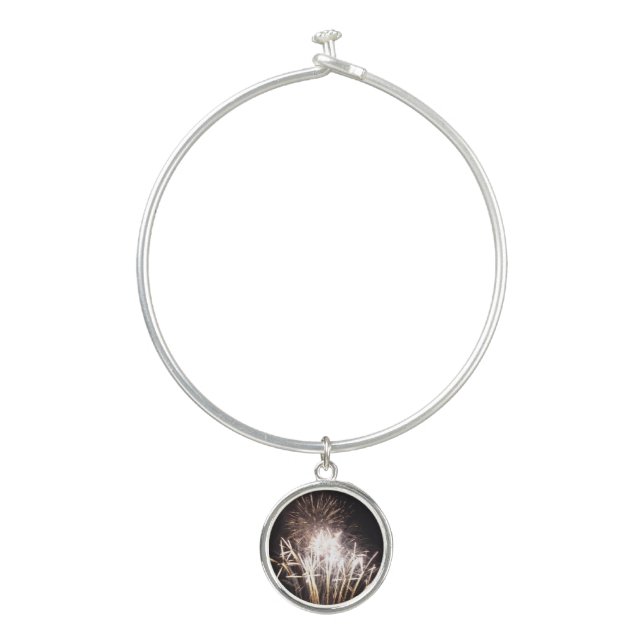 White and Gold Fireworks I Patriotic Celebration Bangle Bracelet (Front)