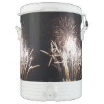 White and Gold Fireworks I Patriotic Celebration Beverage Cooler