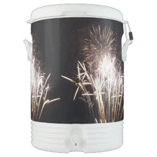 White and Gold Fireworks I Patriotic Celebration Beverage Cooler