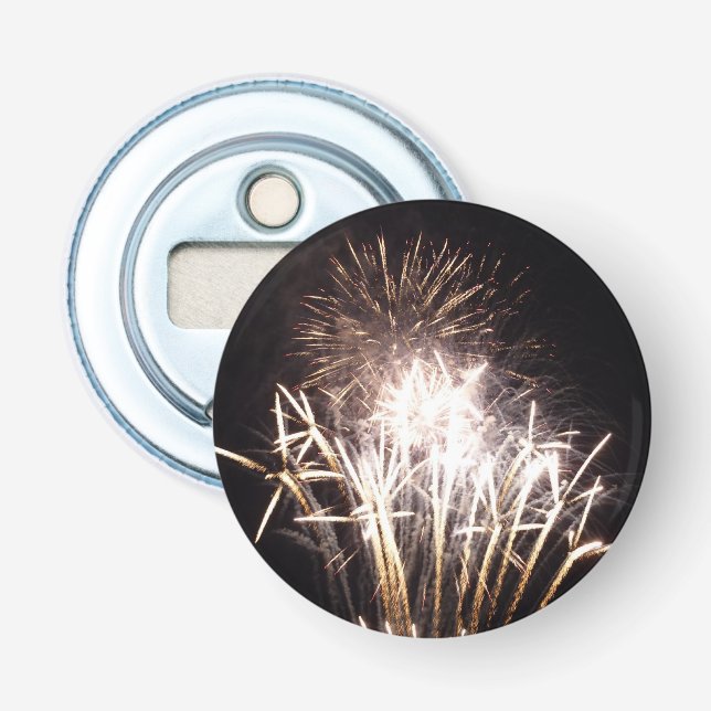 White and Gold Fireworks I Patriotic Celebration Bottle Opener (Front)