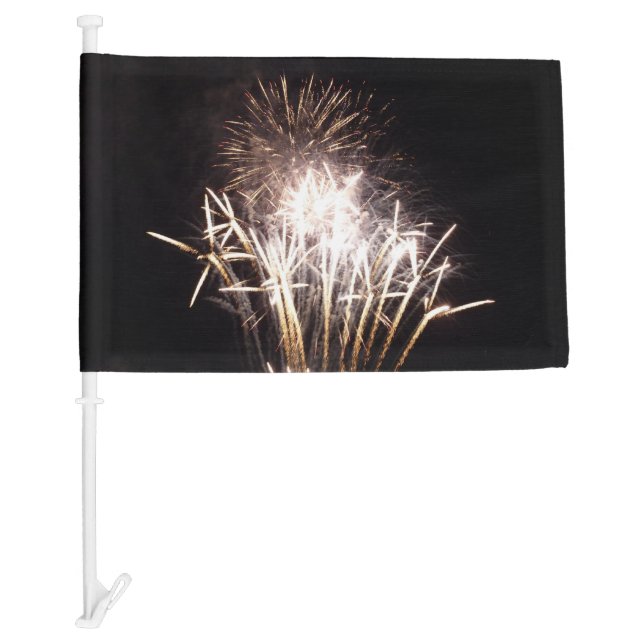 White and Gold Fireworks I Patriotic Celebration Car Flag (Front)