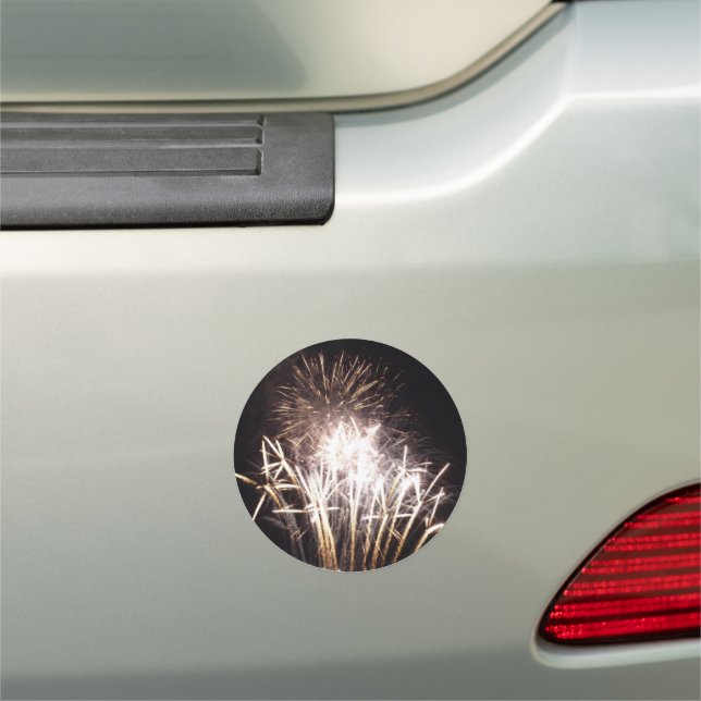 White and Gold Fireworks I Patriotic Celebration Car Magnet (In Situ)